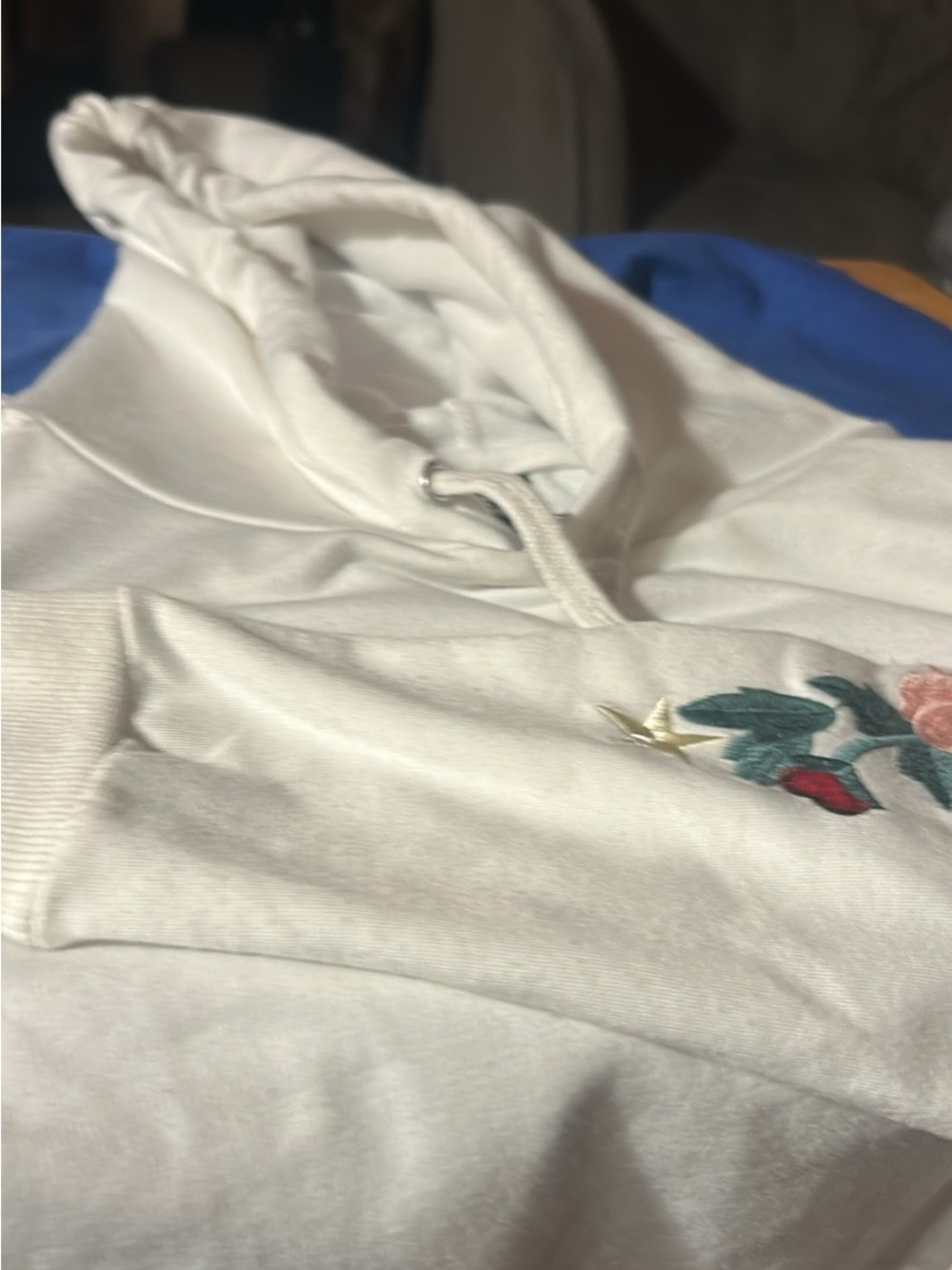 White Women's Hooded Sweater with Floral Embroidery